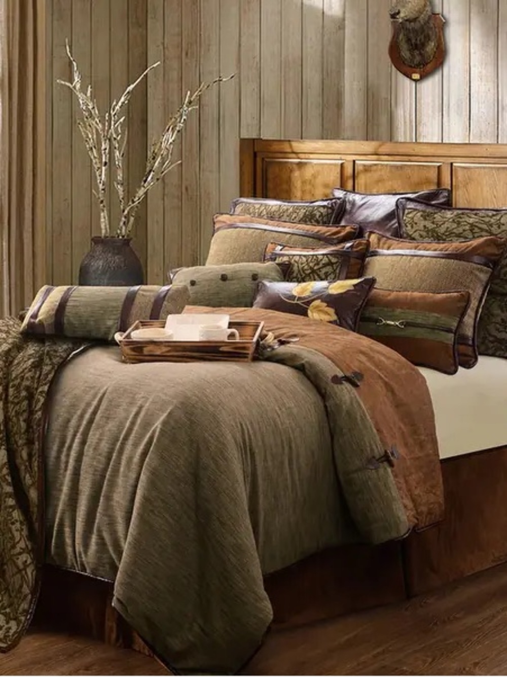 Paseo Road Highland Lodge Olive Brown Rustic Bedding 5 Piece Comforter Set  NEW